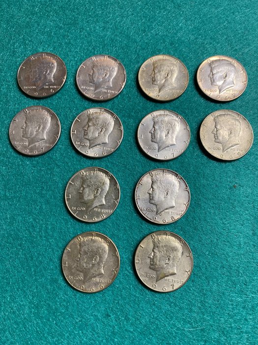 United States. Kennedy Silver Half Dollars 1965/1969 (12 Stück)
