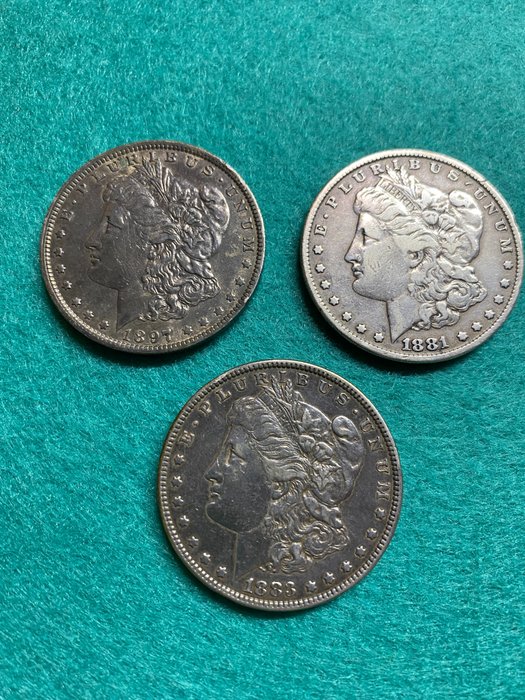United States. Lot. Morgan Dollar 1881, 1883, 1897-O (3 Stück)