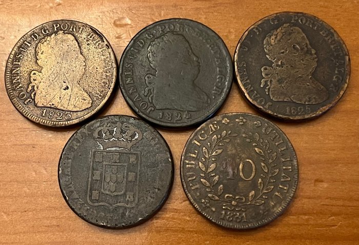 Portugal. D. Joao VI e D. Miguel I. 40 Reis (Pataco) 1823/1833 (5 moedas)