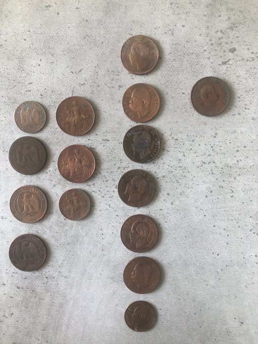 Europe, France, Italy, Portugal. Collection of copper coins 1853 - 1916 (15 pieces)