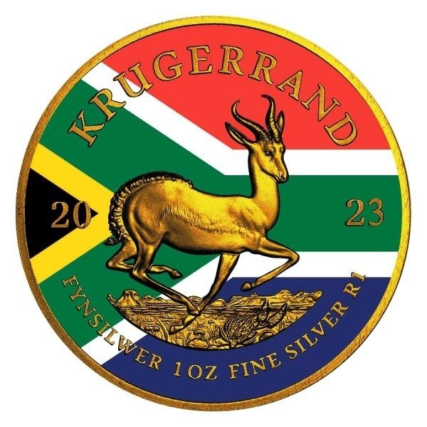Südafrika. 1 Rand 2023 South African Flag - Krugerrand - Colorized 24k Gold Gilded, 1 Oz (.999)  (Ohne Mindestpreis)