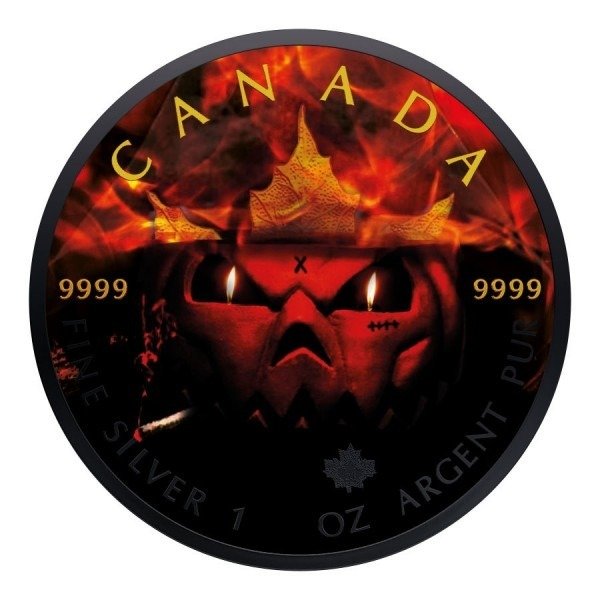 加拿大. 5 Dollars 2023 Canadian Silver Mad Pumpkin Black Platinum 24k Gold Gilded Coin, 1 Oz (.999)  (沒有保留價)