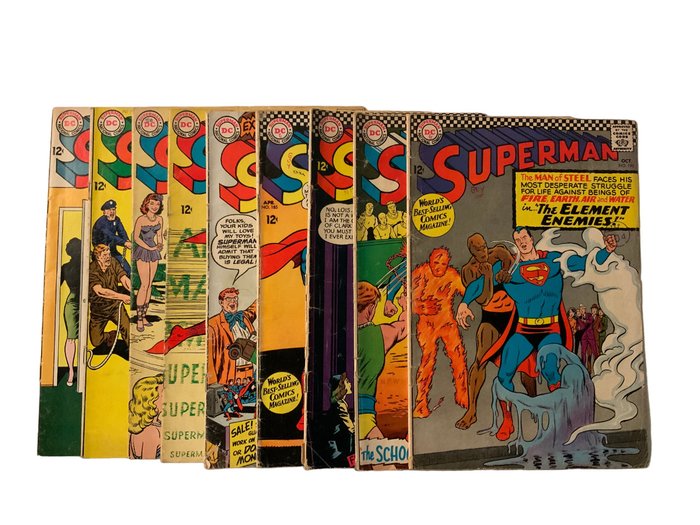 Superman (1939 Series) # 175, 177, 180, 181, 182, 185, 186, 188 & 190 - 9 Comic - Første udgave - 1965/1966