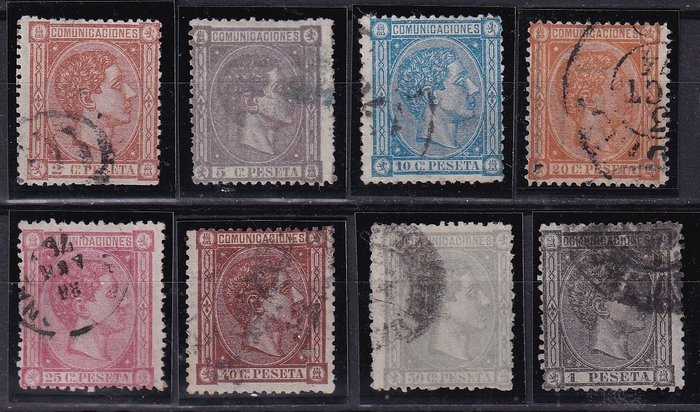 Spagna 1875 - Alfonso XII- Serie corta fino a 1 peseta - Edifil 162/169
