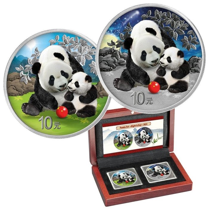 Kína. 10 Yuan 2024 Panda Night & Day Set, mit Box, Zertifikat