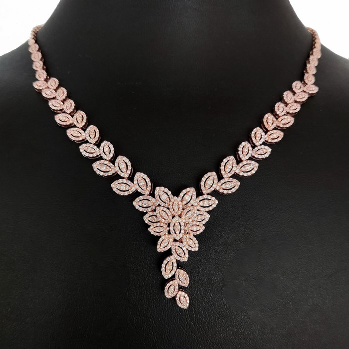 Zonder Minimumprijs - IGI Certified 4.32 Carat Pink Diamonds Halsketting - Roségoud 