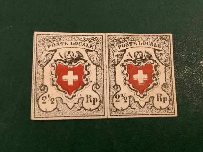 Zwitserland 1850 - Poste Locale in paar met fotocertificaat - Zumstein 14 I / Michel 6 I
