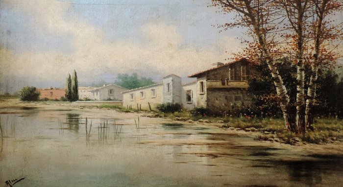 Scuola italiana (XX) - Fattoria lungo il fiume
