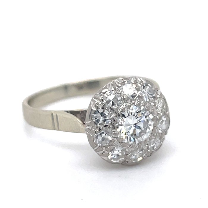 订婚戒指 - 18K包金 白金 -  0.85ct. tw. 钻石