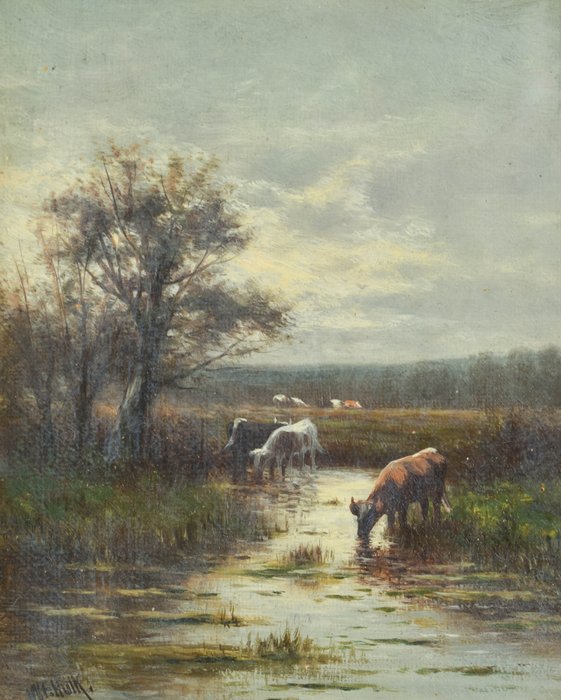 Willem Frederik Hulk (1852-1902) - Cows drinking from the river