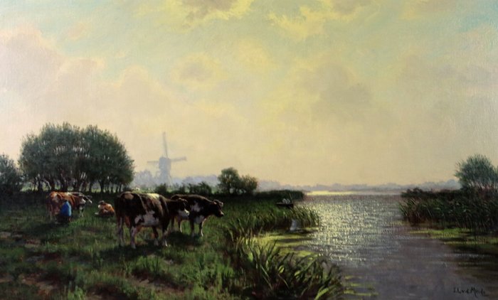 L.J van der Meide (1901-2002) - Koeien melken