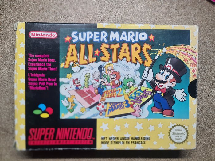 Extremely Rare Super Nintendo SNES Mario All-Stars First edition UKV EDITION with black Nintendo - Super Nintendo SNES NES+ and black Nintendo seal UNBROKEN still present - Gra wideo - W oryginalnym pudełku