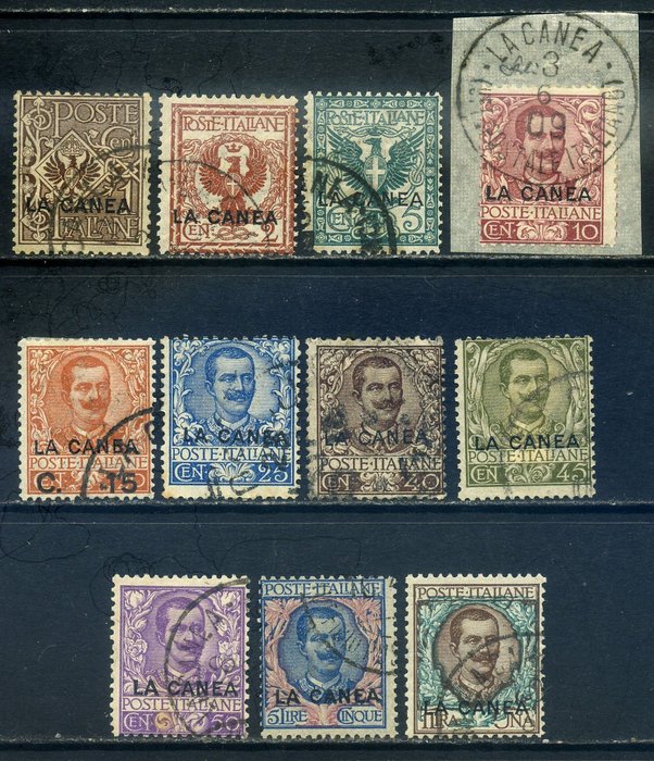Λεβάντες (ιταλικά ταχυδρομεία από το 1874 έως το 1923) 1905 - Χανιά - Ολοκληρωμένο σετ 11 αξιών. Πιστοποιημένα - Sassone N. 3/13