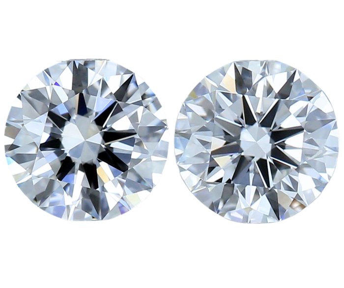 2 pcs Diamanten - 1.02 ct - Rund - D (farblos) - IF (makellos)
