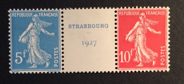 France 1927 - Exposition Philatélique de Strasbourg, paire avec intervalle - Yvert n°242A