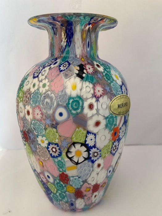 Campanella, Vaso moderno con murrine Arlecchino trasparente ( in regalo un fermacarte in murrina) - 花瓶  - 玻璃