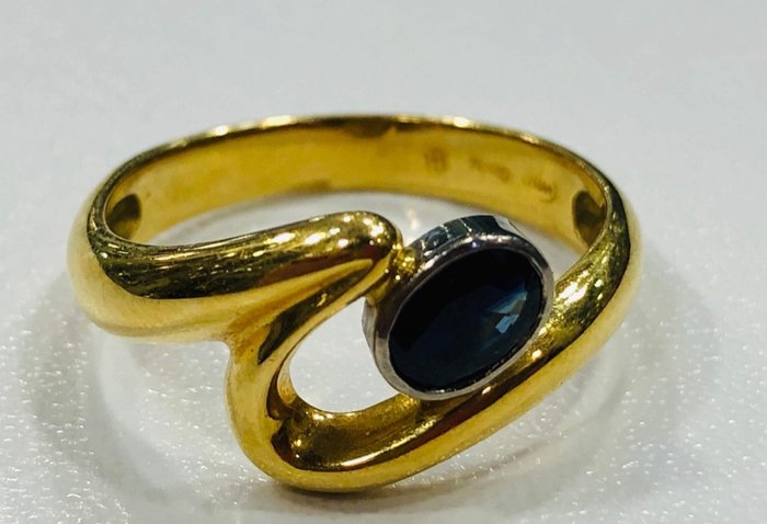戒指 - 18K金 - 白金, 黃金 藍寶石 