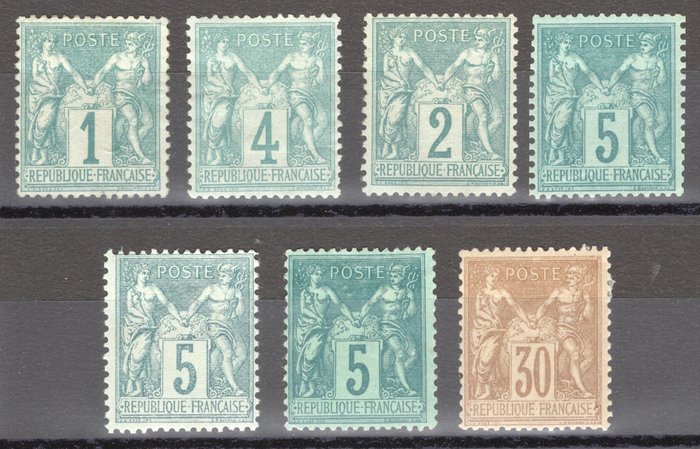 France 1876/1878 - Lot of Sages type "I" and "II", from No. 61 to 80, N* and NSG of which signed. Very nice quality. - Yvert