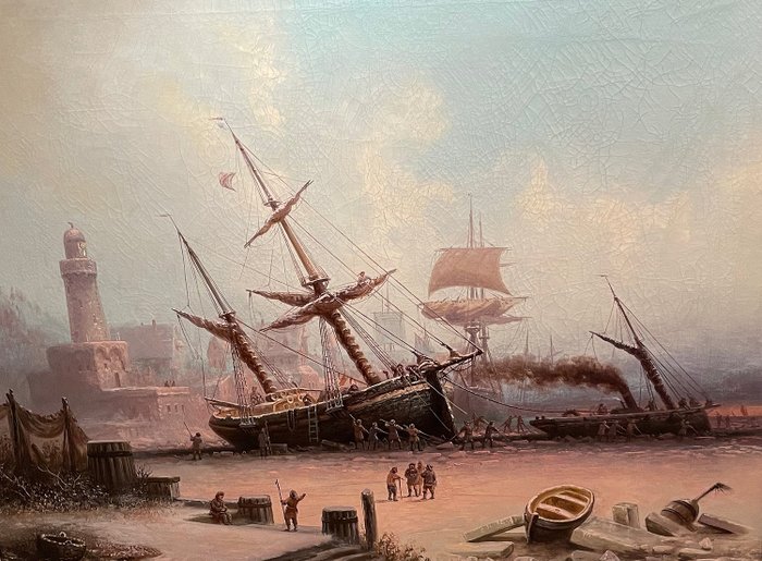Albert Bredow (1828-1899) - Vastgelopen zee schip