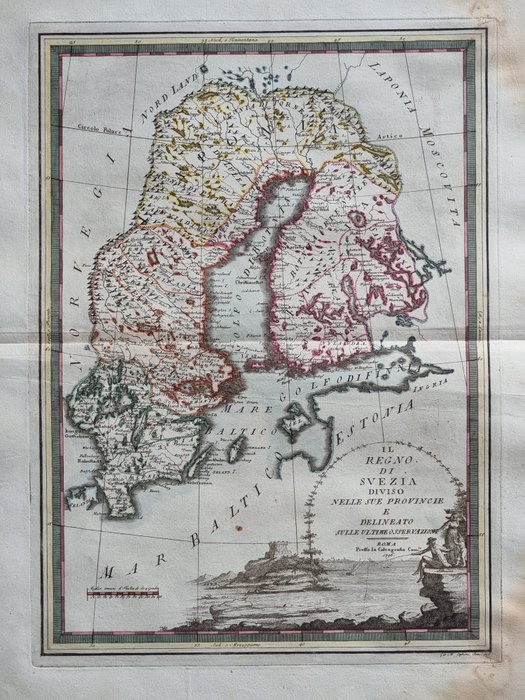 Europa, Mappa - Paesi Scandinavi; Giovanni Maria Cassini - Il Regno di Svezia diviso nelle sue Provincie e delineato..... - 1797