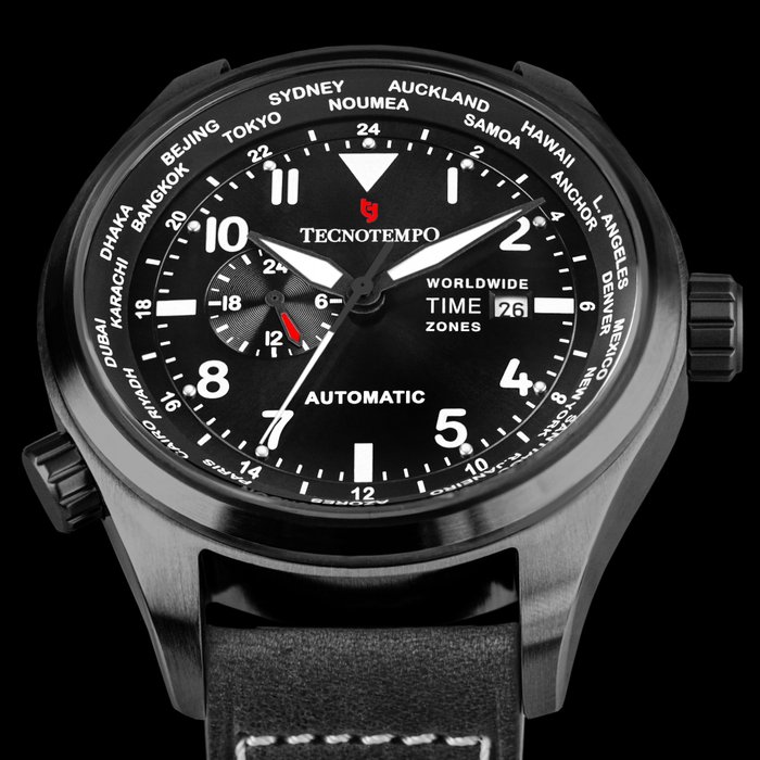 Tecnotempo® - Automatic World Time Zone - 300M - All Black - Limited Edition - - Fără preț de rezervă - TT.300.WNN - Bărbați - 2011-prezent