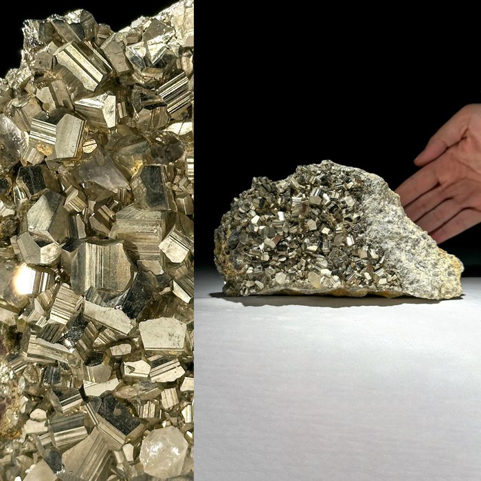Pyrite 水晶群 - 高度: 9 cm - 闊度: 17 cm- 1400 g
