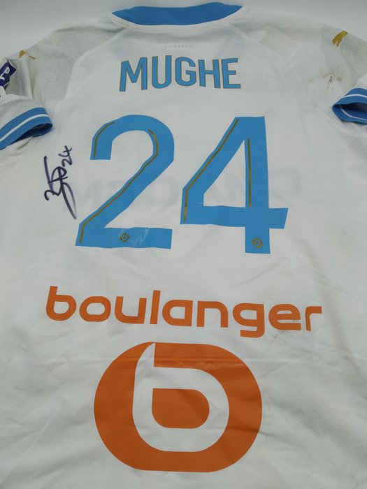 François Mughe Match Worn & Signed - O.Marseille vs Leverkusen - Camisola de futebol