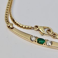 Handmade – Halsketting – 14 karaat Geel goud Smaragd – Diamant