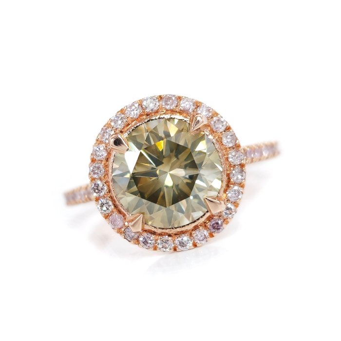 2.60 ct Natural Fancy Yellowish Gray Diamond & 0.50 ct Light Pink - N.Fancy Pink Diamond Ring - Ring Diamant  (Natürlich) - Diamant