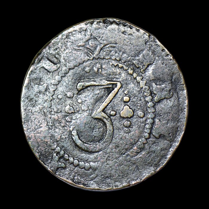 Portugal. D. João IV (1640-1656). 3 Réis - ND - 1º Tipo - 3 pontos sobre o 3 - Variante não Catalogada