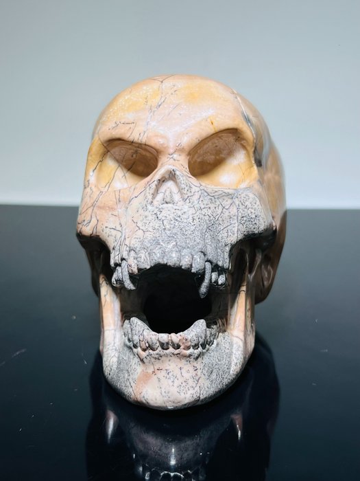 Landschafts Jaspis Schädel realistisch Kristall Carving Schnitzerei - Qualität - Geschnitzter Schädel - Skull, Edelsteinschädel - 70 mm - 90 mm - 130 mm -  (1)