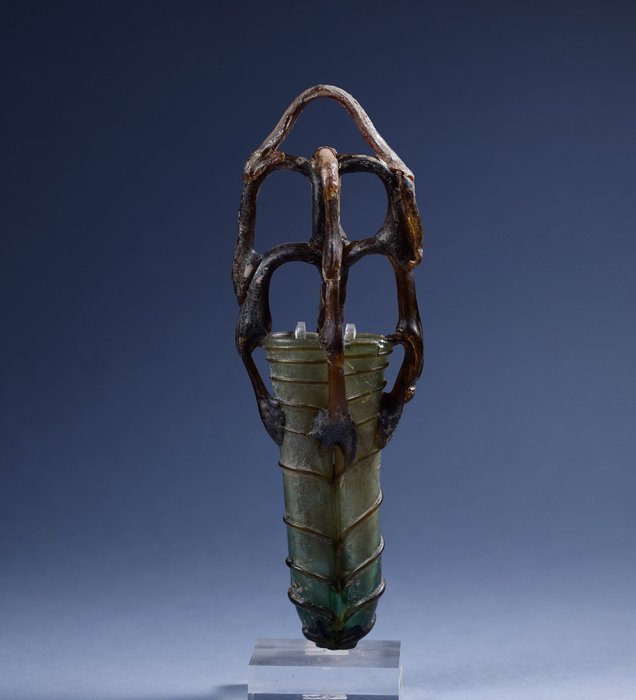 Römisches Reich Glas Hervorragendes römisches Doppel-Unguentarium mit spanischer Exportlizenz - 23.5 cm