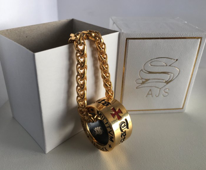 Freimaurer-Templer-Halsketten-Set, Ring mit Kette, 24 Karat vergoldet - Ring
