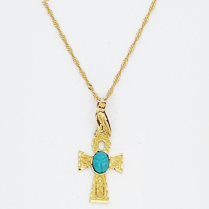 Necklace with pendant - 18 kt. Yellow gold Turquoise