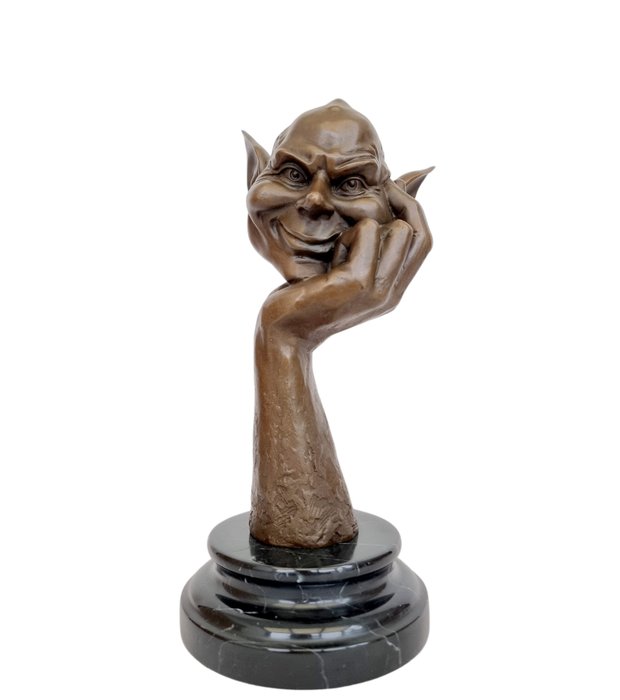 Skulptur, Thinking Goblin - 26 cm - Bronze, Marmor