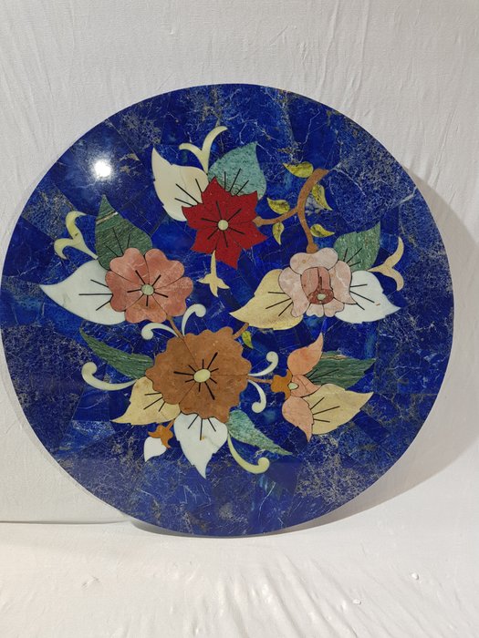 Lapislazzuli Piano per tavolino da caffè, decorazione da parete in mosaico, motivo floreale, Ø 53 cm, pietra - Altezza: 530 mm - Larghezza: 530 mm- 14.3 kg - (1)