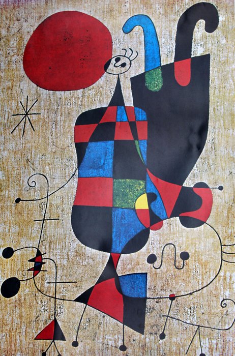 Joan Miró (after) - Figuras y perro frente al sol - 1990-talet