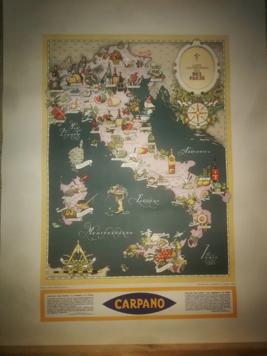 Niculin V - CARPANO Vermouth cartina enogastronomica del bel paese 1949