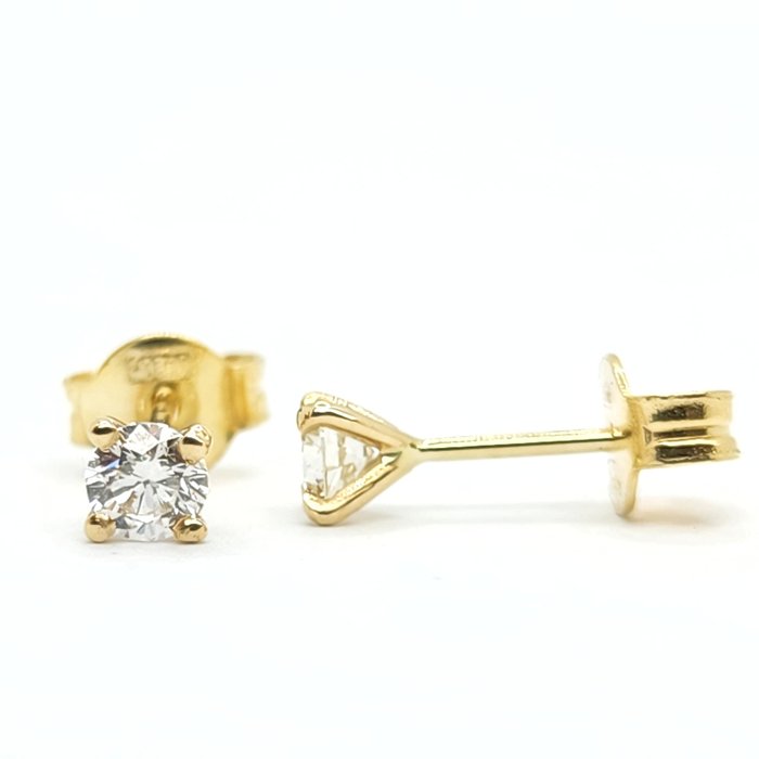小型钉状耳环 - 14K包金 黄金 -  0.30 tw. 钻石  (天然) 