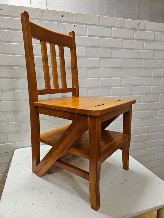 Sedia - sedia/scala da biblioteca anni '60 - legno di pino - Catawiki