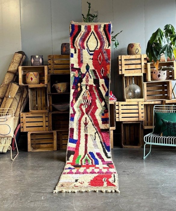 现代抽象波西米亚风摩洛哥跑步地毯 - 手工编织走廊柏柏尔地毯 - 小地毯 - 360 cm - 70 cm