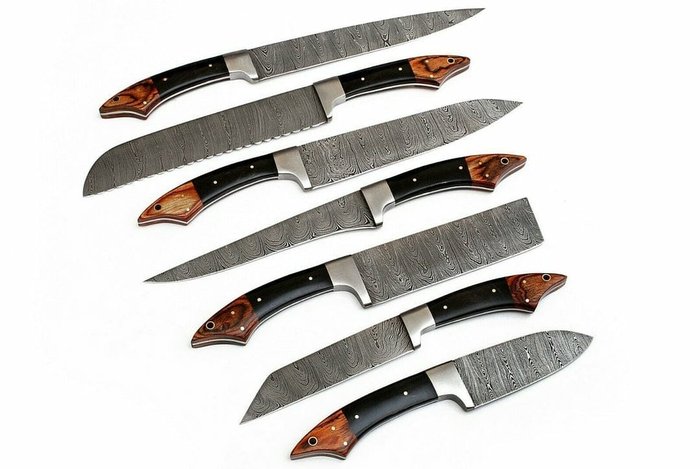 Køkkenkniv - Håndlavet Damaskus kokkesæt stålbolster, Pkka-træ og sort harpiks - Asien