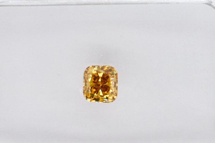1 pcs 钻石 - 0.30 ct - 软垫 - NO RESERVE PRICE - Fancy Intense Brownish Yellow - VS2 轻微内含二级