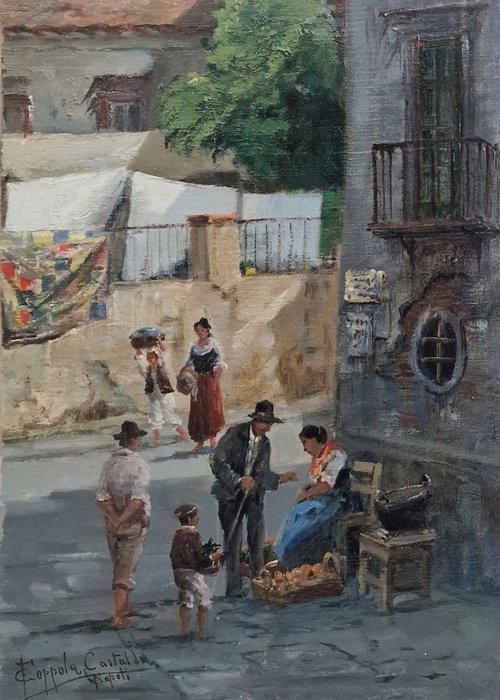 Francesco Coppola Castaldo (1847-1916) - Scena di vita popolare a Napoli