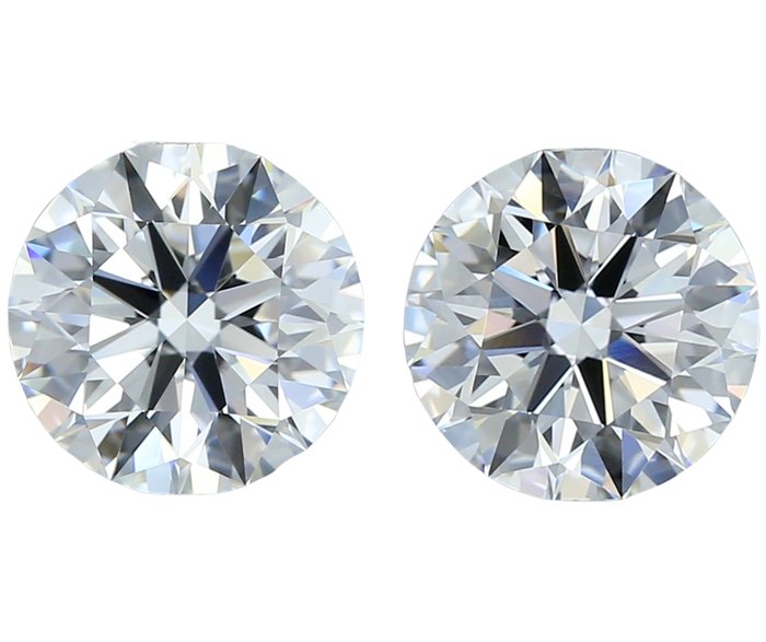 2 pcs Diamanten - 1.41 ct - Rond - D (kleurloos) - IF (intern zuiver)