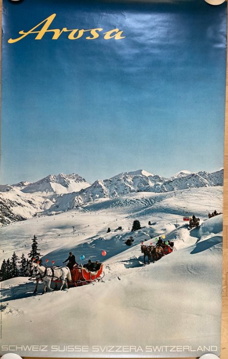 Fiechter & Homberger - Travel Poster Arosa Switzerland, 1969, winter sports - Lata 60.