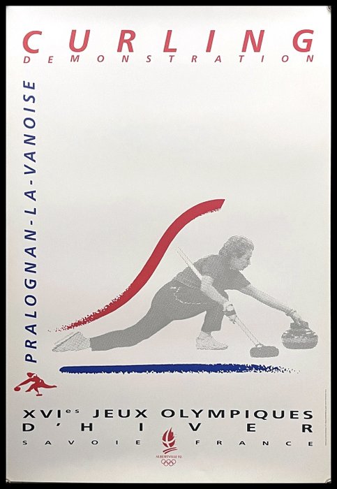 Anonymous - Poster Originale "Albertville, Olympiques d' Hiver - Curling" - Années 1990