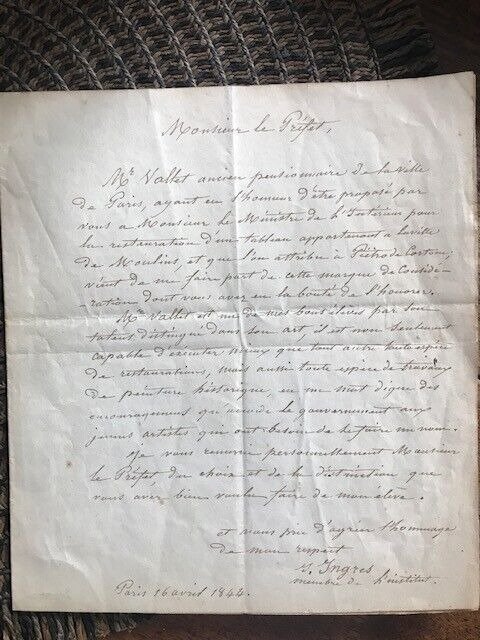 Jean Auguste Dominique Ingres - Lettre autographe signée - 1844