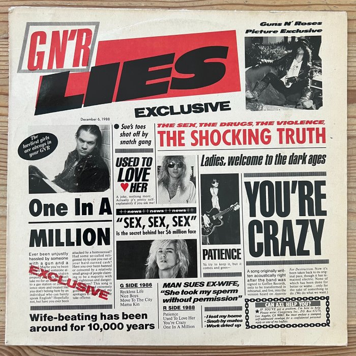 Guns N’ Roses - Lies [with the nude inner cover] - LP - Premier pressage stéréo - 1988