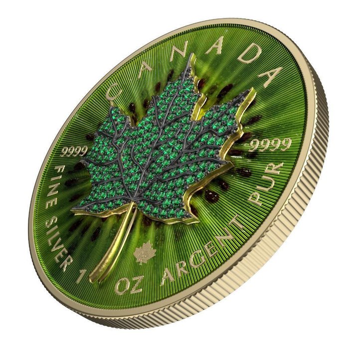 Canada. 5 Dollars 2022 Maple Leaf - Seasons May, 1 Oz (.999) with Bejeweled Insert